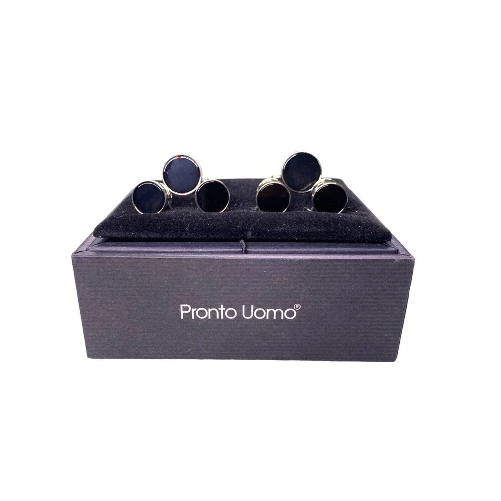 Men's Pronto Uomo Cufflink & Stud Set - Black/Silver - Men’s Warehouse M24298801